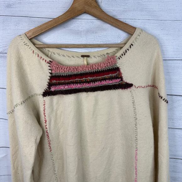 Free People Womens size Large Wool Blend Fair Isle Sweater Boho Bohemian - Picture 3 of 8